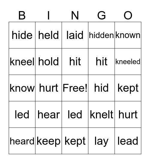 irregular verbs Bingo Card