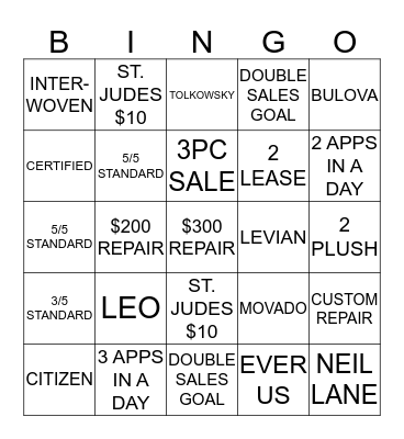 BULLSEYE Bingo Card