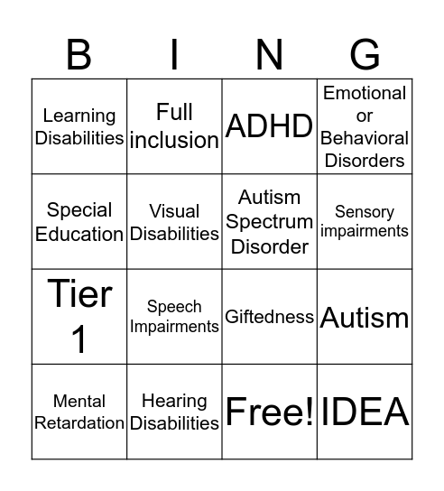Learners with Exceptionalities Bingo Card