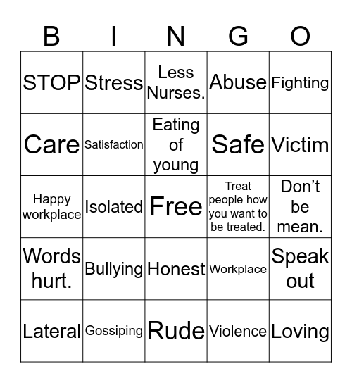 Lateral Violence Bingo Card