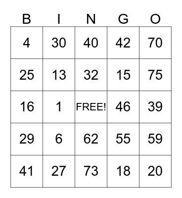 Kaydence's Bingo Card