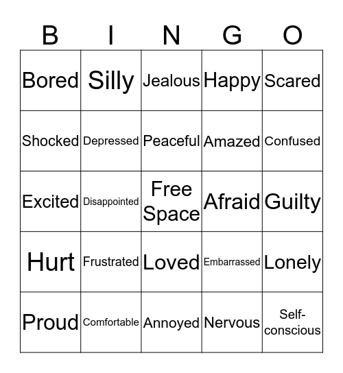 Feelings Bingo Card