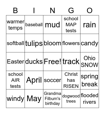 April Showers  Bingo Card