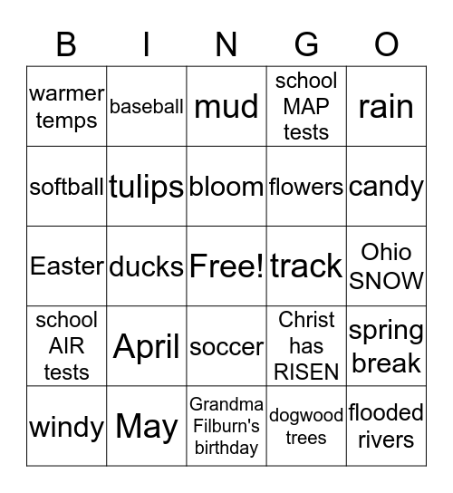 April Showers  Bingo Card