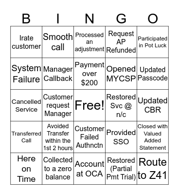 Saturday BINGO Card