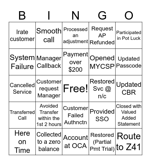 Saturday BINGO Card