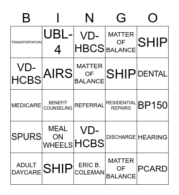 AREA AGENCY ON AGING  Bingo Card