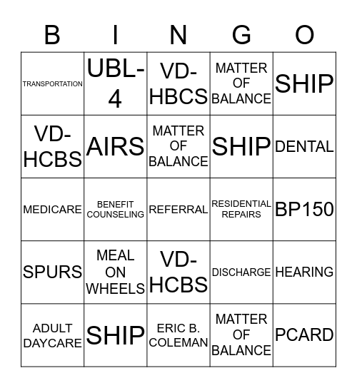 AREA AGENCY ON AGING  Bingo Card