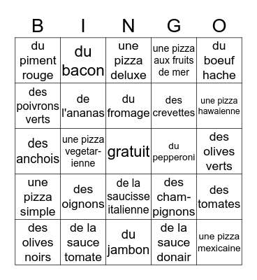 La Pizza! Bingo Card