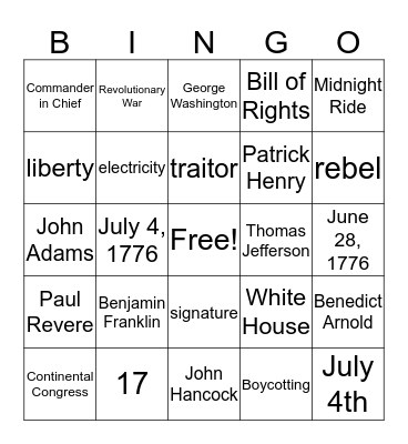 Founding Fathers Bingo! Bingo Card