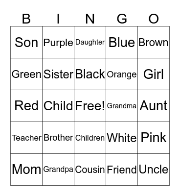 SIGN LANGUAGE FAMILY BINGO! Bingo Card