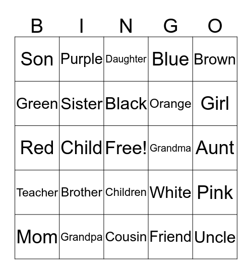 SIGN LANGUAGE FAMILY BINGO! Bingo Card