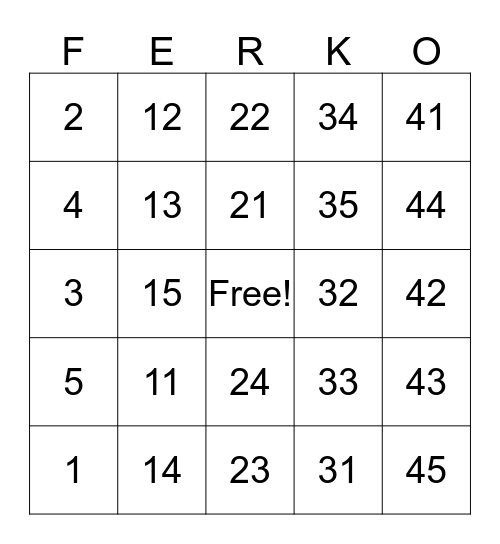 Ferko's Friday Frenzy Bingo Card