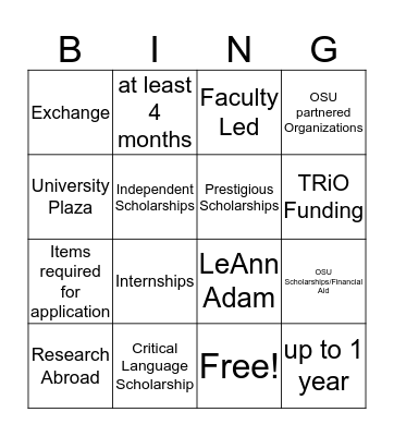 Bingo Abroad Bingo Card