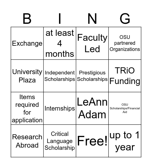 Bingo Abroad Bingo Card
