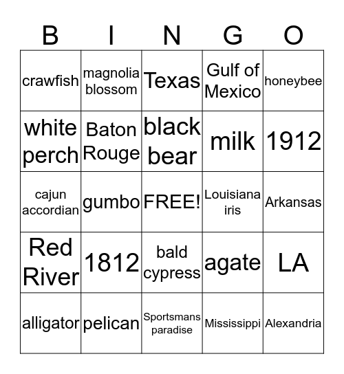 Louisiana Bingo Card