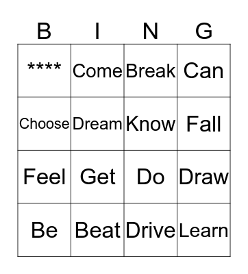 Irregular Verbs Bingo Card