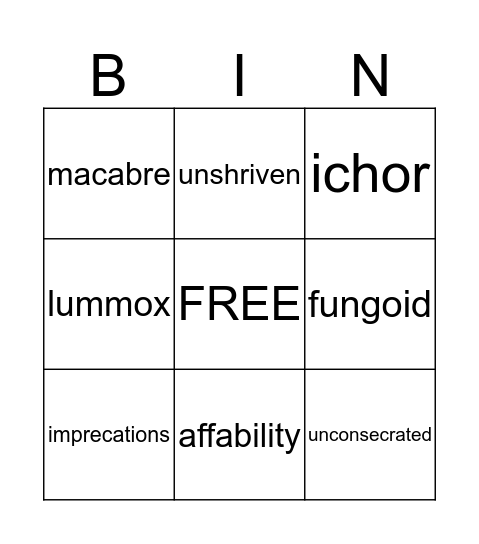 The Graveyard Book Vocabulary Bingo Card