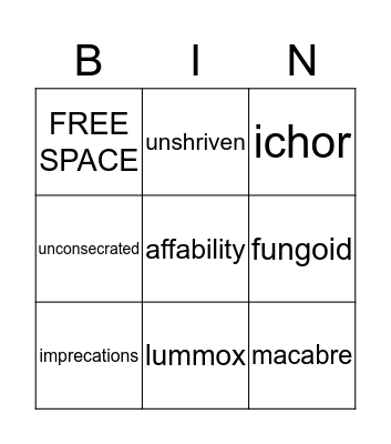 The Graveyard Book Vocabulary Bingo Card