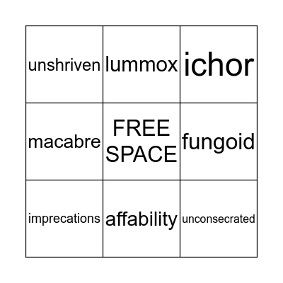 The Graveyard Book Vocabulary Bingo Card