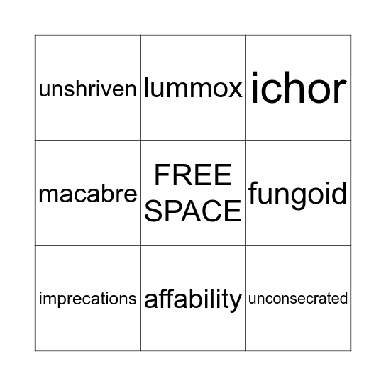 The Graveyard Book Vocabulary Bingo Card