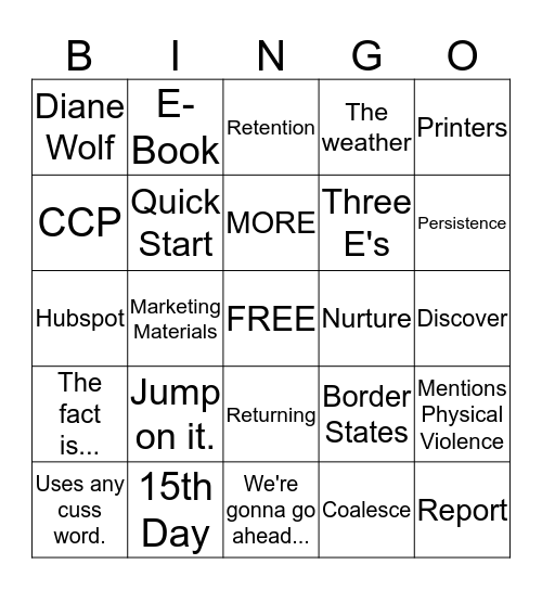 AM Bingo Card