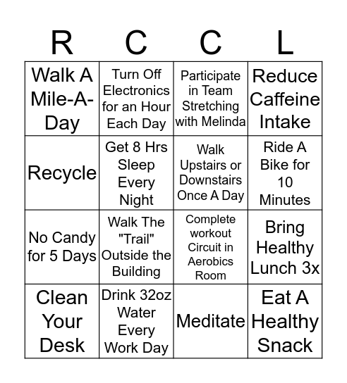 Fit Friday Bingo Card