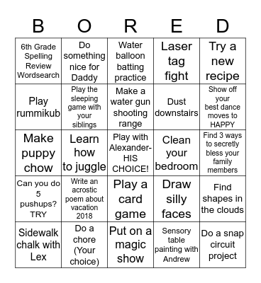 BORED BINGO Card