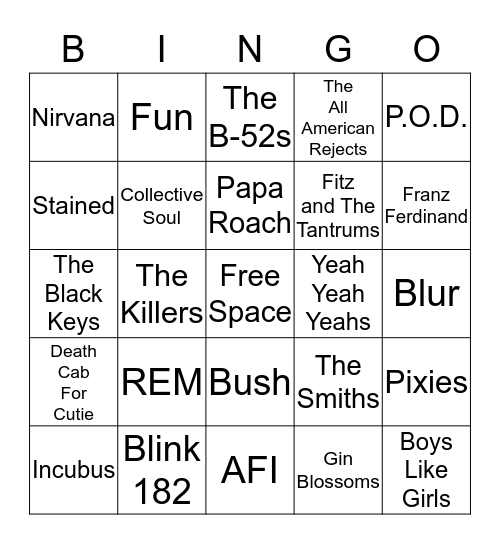 Rock/Alternative Card #2 Bingo Card
