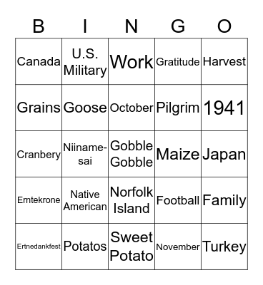 Global Thanksgiving Bingo Card