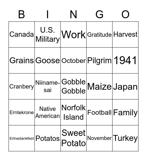 Global Thanksgiving Bingo Card
