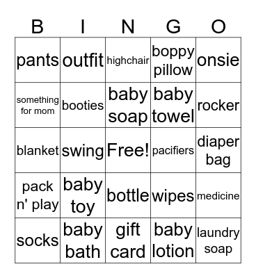 Gift Bingo Card