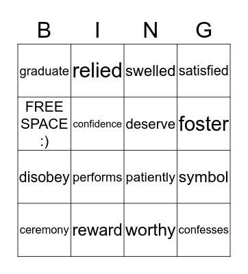 Vocab: Week 17 Bingo Card