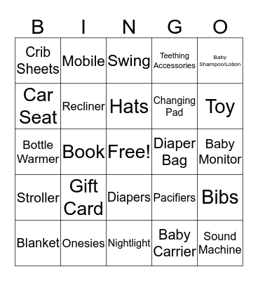 Tracey's Baby Shower Bingo Card