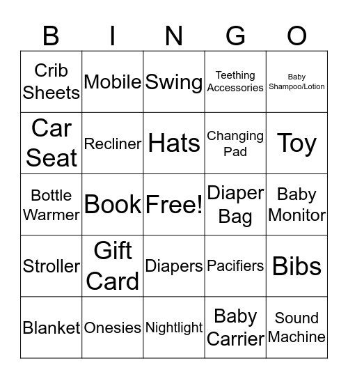 Tracey's Baby Shower Bingo Card