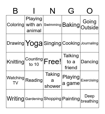 Coping Skills Bingo Card