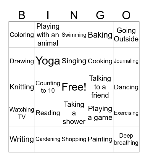 Coping Skills Bingo Card