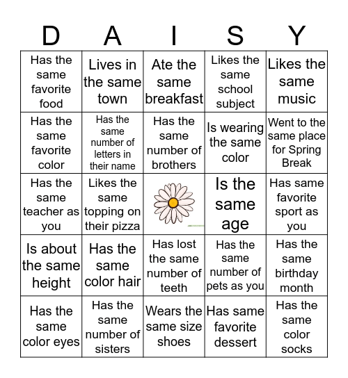 Find a Daisy friend who.... Bingo Card