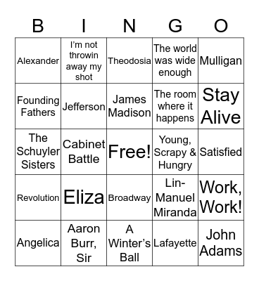 Hamilton Bingo #2 Bingo Card
