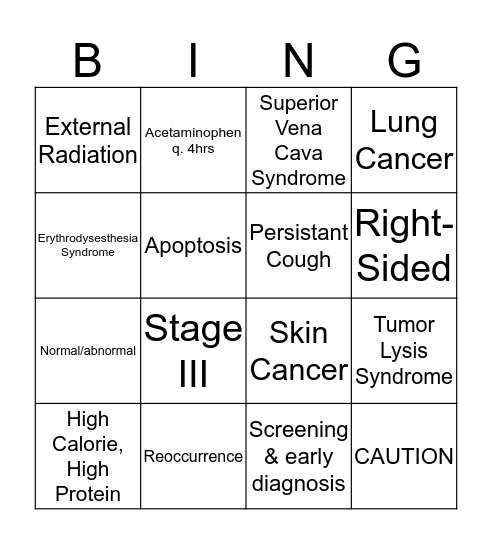 Oncology Bingo! Bingo Card