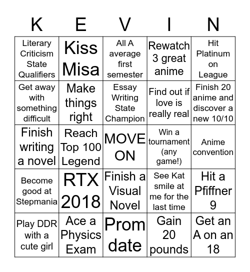 Things to Do for the Year of 2018 Bingo Card