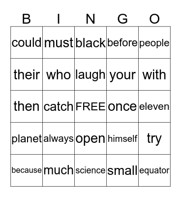 Spelling Bingo Card