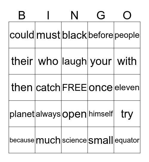Spelling Bingo Card