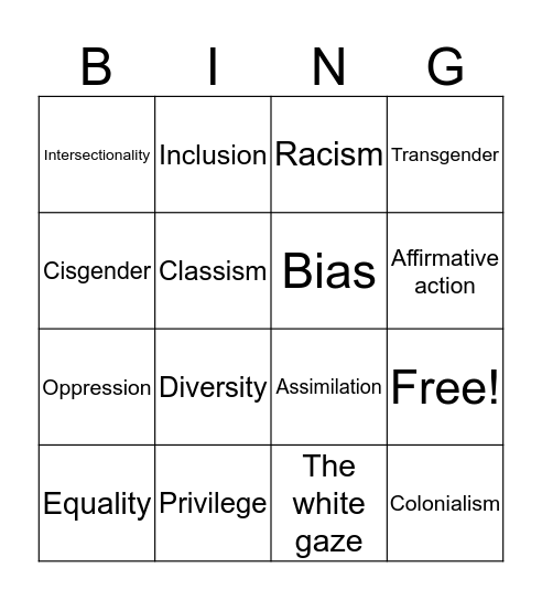 Equity, diversity and inclusion bingo Card