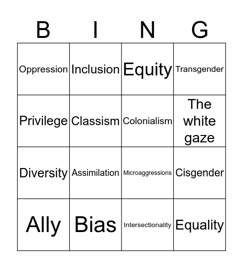 Equity, diversity and inclusion bingo Card