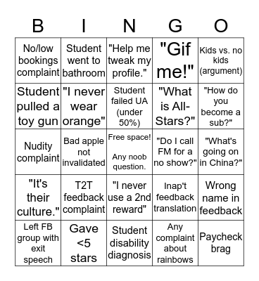 VIPKID Facebook Bingo Card