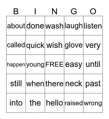 Vocabulary Bingo Card