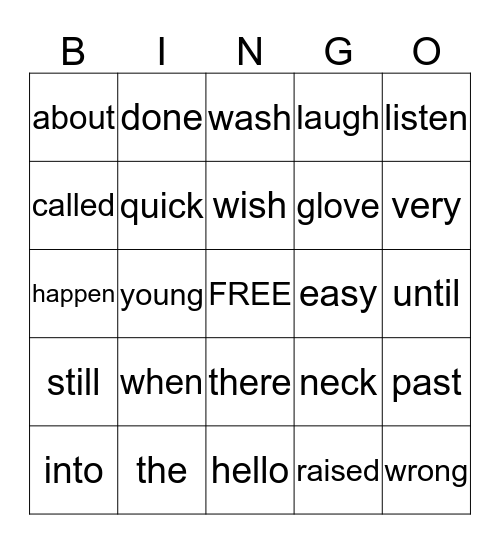 Vocabulary Bingo Card