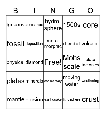 Earth Science Bingo Card