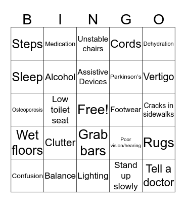 Fall Prevention  Bingo Card